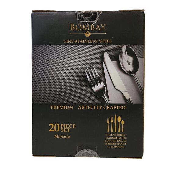 Bombay 20 Pc Set MARSALA Fine Stainless Steel Utensils Flatware Black NEW - Picture 8 of 10